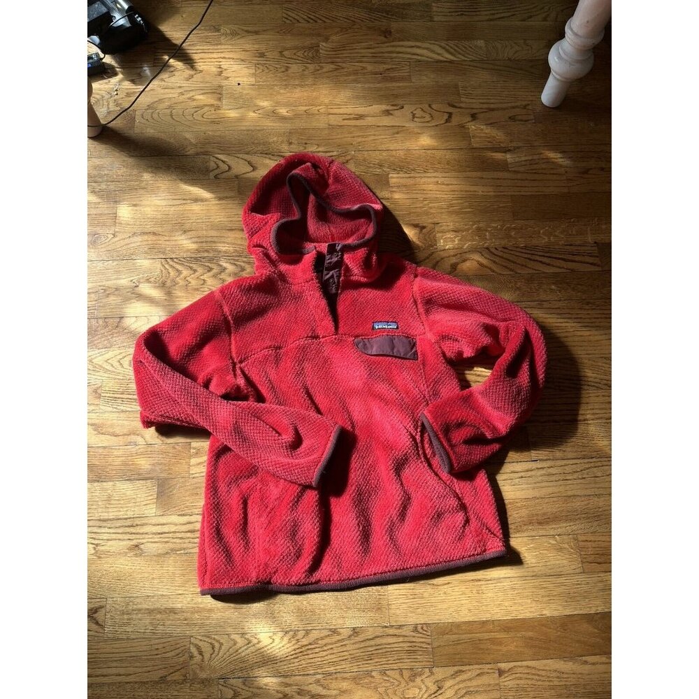 Womens Patagonia Bright Red Polartec Deep Fleece Snap T Pullover Hoodie Small